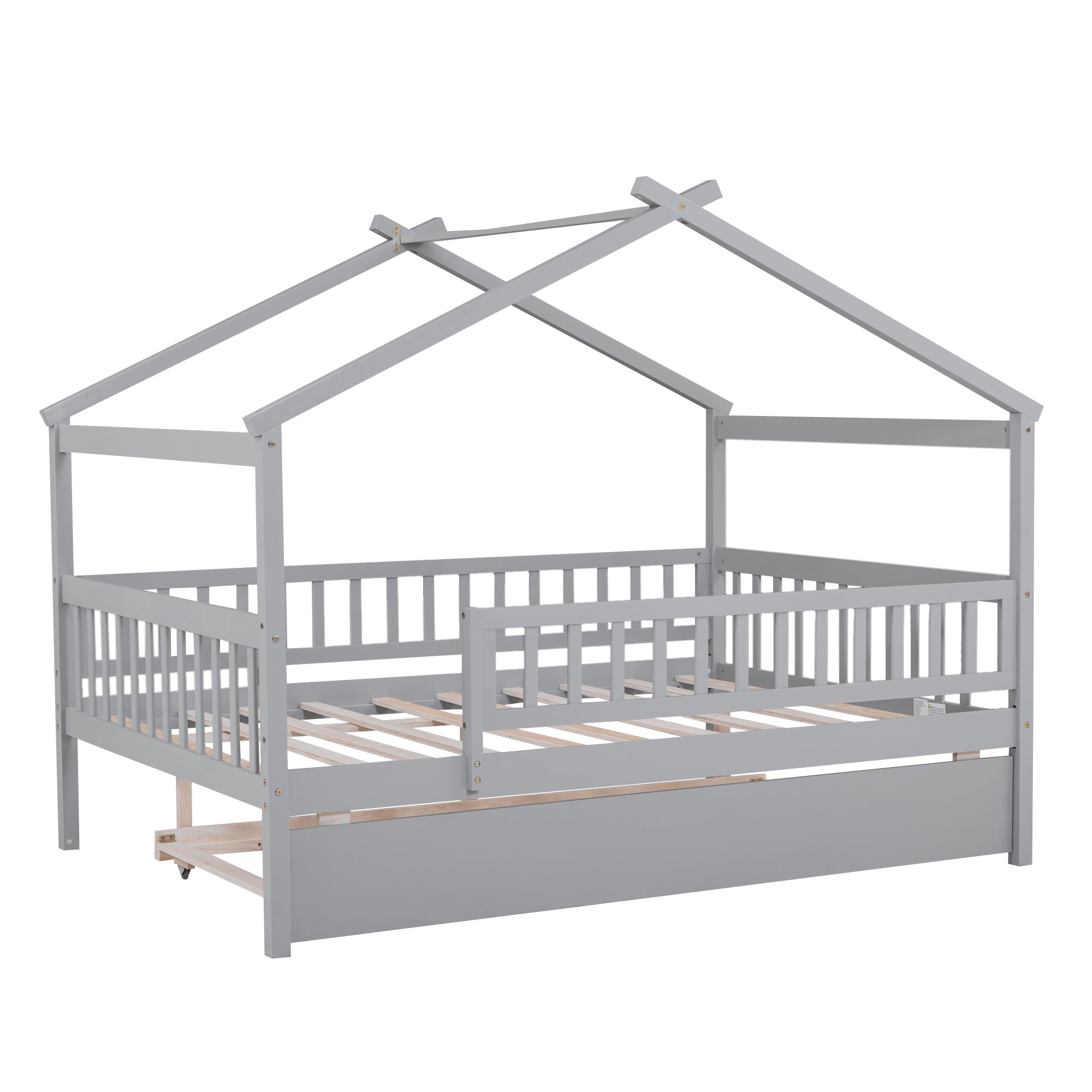 Full Size Wooden House Bed with Twin Size Trundle, Gray - Atlantic Fine Furniture Melbourne FL