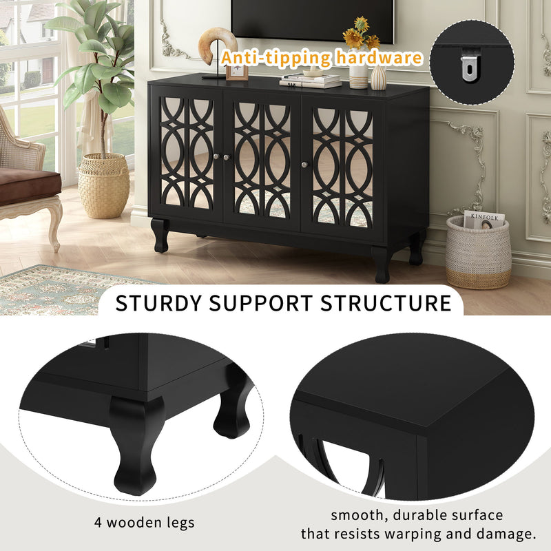 Modern Mirrored TV Stand, 3 Adjustable Shelves For Living Room