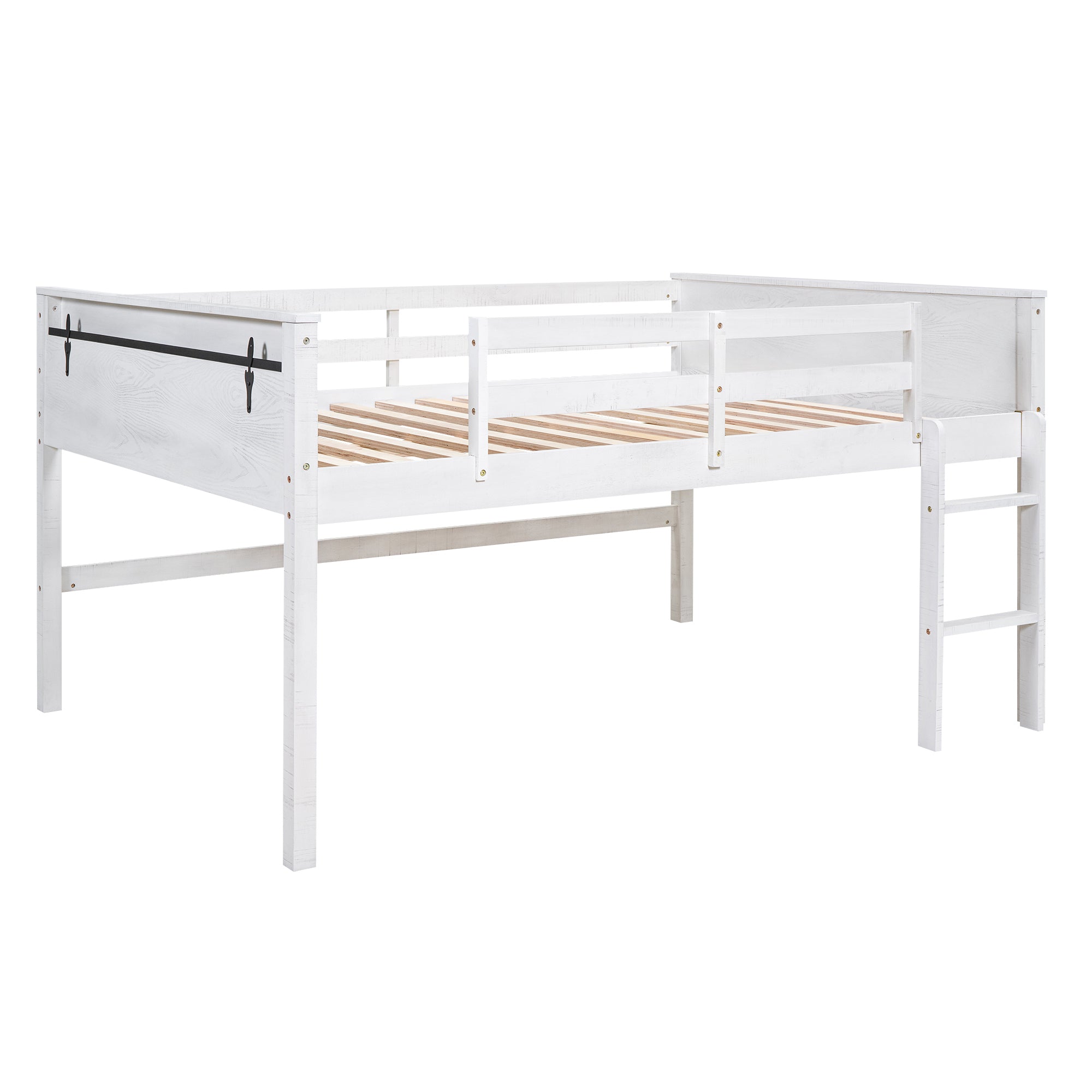 Wood Full Size Loft Bed with Hanging Clothes Racks, White - Atlantic Fine Furniture Melbourne FL