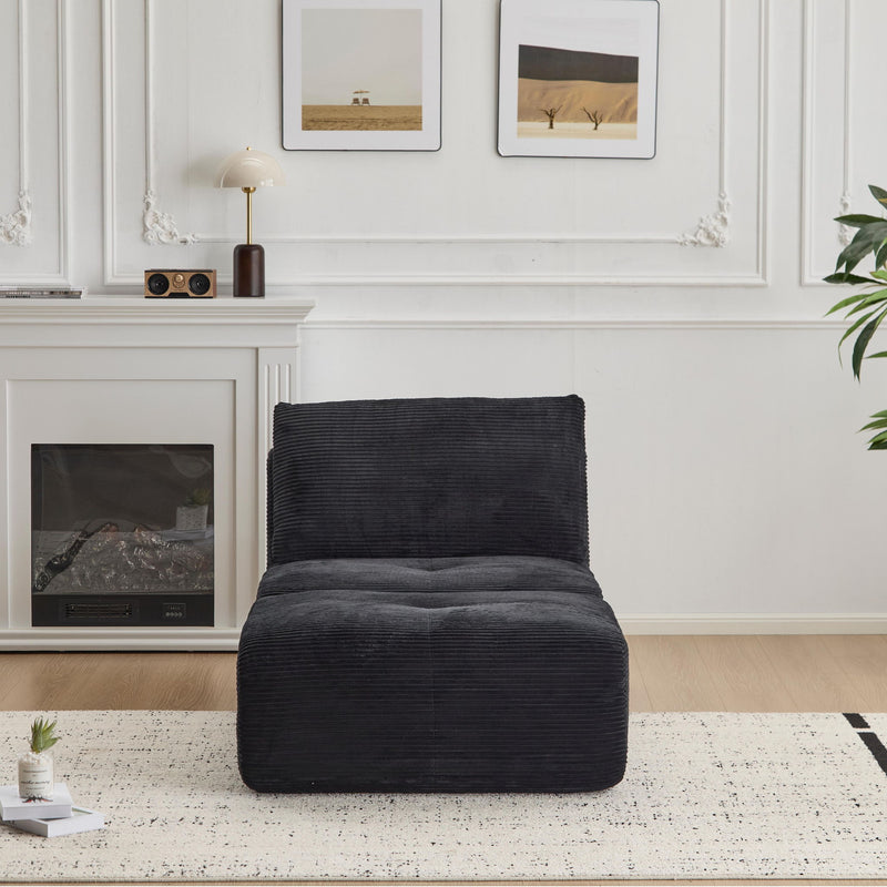 Compressed Sofa, Single Chaise Longue, Movable Ottoman For Living Room - Black