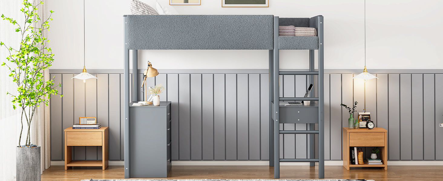 Twin Size Teddy FleeceLoft Bed Wood Bed, Gray - Atlantic Fine Furniture Melbourne FL