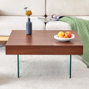 Natural Style Coffee Table With Glass Legs - Wood Grain Texture