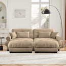 Modern Sectional Sofa With Ottoman, Round Bolster Armrests, Waist And Throw Pillows