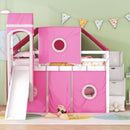 Full Size Loft Bed with Tent and Tower - Pink