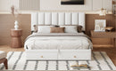 Queen Size Upholstered Bed with Hydraulic Storage System and Drawer, White