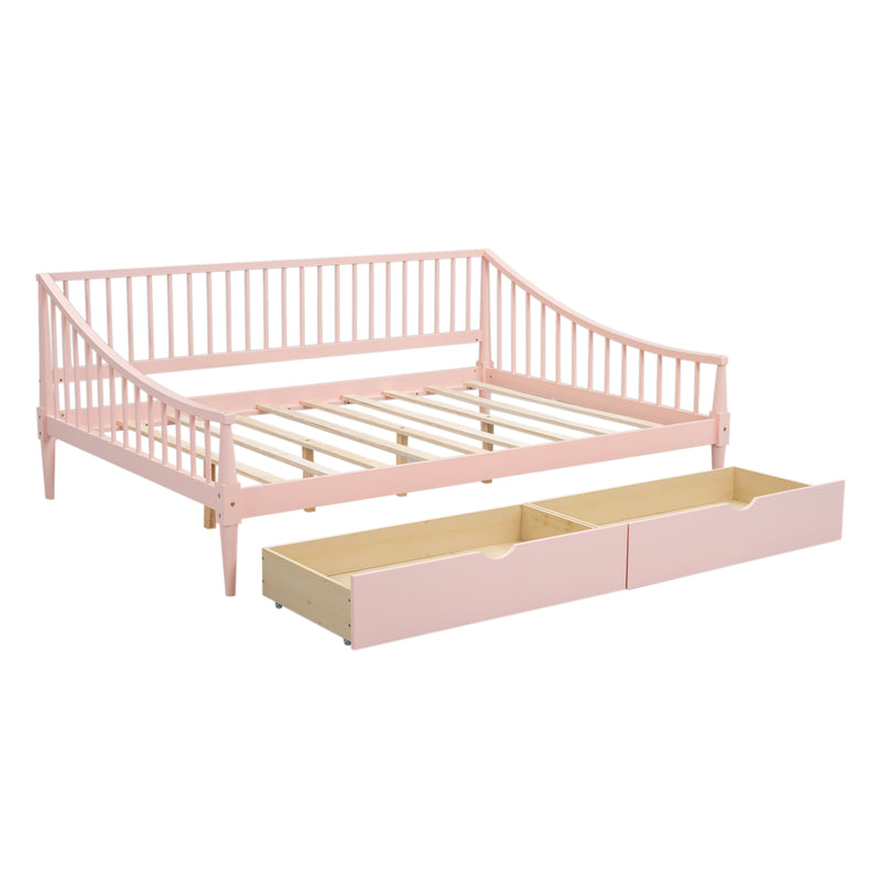 Full Size Daybed with Two Storage Drawers and Support Legs, Pink