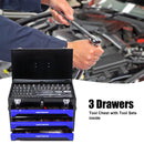Portable 3 Drawer Steel Toolbox, 4 Layers Of Tools With Metal Latches, With Storage Tray And Carrying Handle