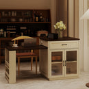 Extendable Kitchen Island With Slide Out Table And Storage Racks For 2 - 6 Person, Power Outlet, Bar, Prep Station - Creamy White / Walnut