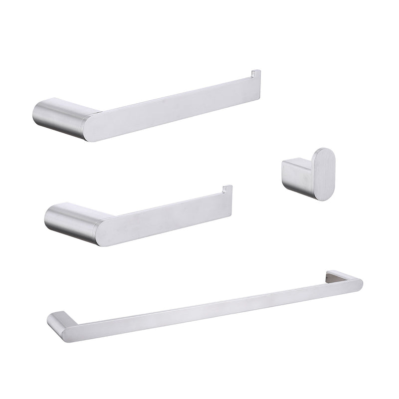 Modern Brushed Wall Mounted Bathroom Hardware Set With Robe Hook, Towel Rail, And Tissue Paper Holder