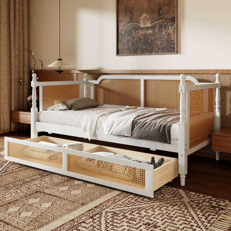 Traditional Style Rattan Daybed, No Box Spring Needed