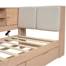 L-Shaped Daybed Corner Bed Under Bed Drawers With Storage Bookcase And Upholstered Headboard And USB Charging Ports