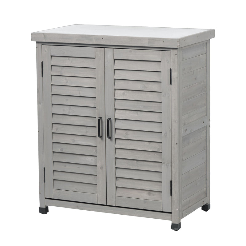 Potting Bench With Storage Cabinet And Metal Table Top For Outdoor