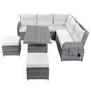 Outdoor Furniture Set Patio Rattan Furniture Set With Adjustable Table, Recliners With Extendable Side Tables And 2 Ottomans