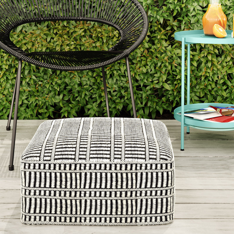 Safford - Square Woven Outdoor / Indoor Pouf - Black / White