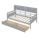Twin size Daybed, Wood Slat Support, with Bedside Shelves and Two Drawers, Gray