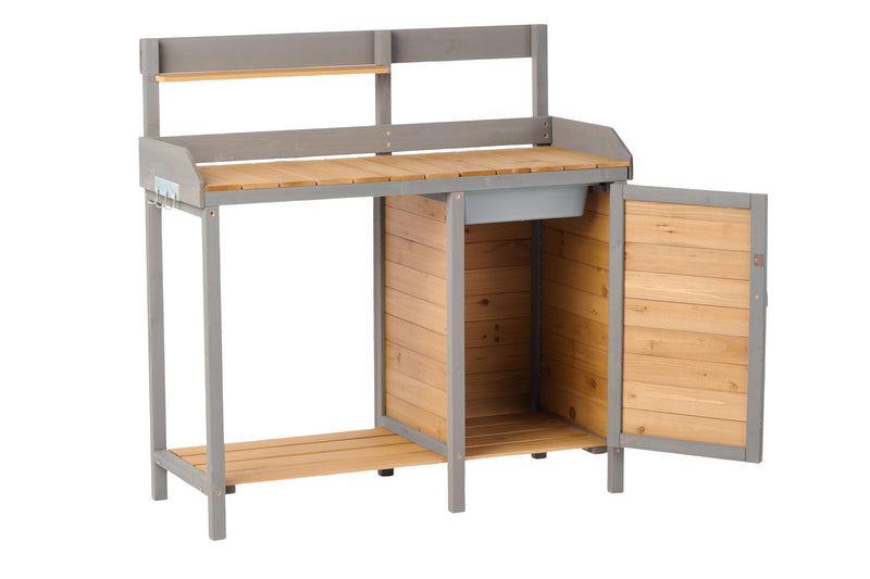 Outdoor Potting - Bench, Workstation Table With Cabinet For Backyard Garden Supplies - Brown / Gray