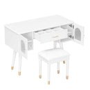Elegant Vanity Makeup Table & Chair Set Modern Dressing Table With Organizer Writing Desk Charging Port Engineered Wood - White