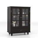 Minimalist Buffet Cabinet With Double Glass Doors And Drawer