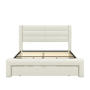 Queen Size Bed Frame with Drawers Storage, Leather Upholstered Platform Bed with Charging Station,Beige