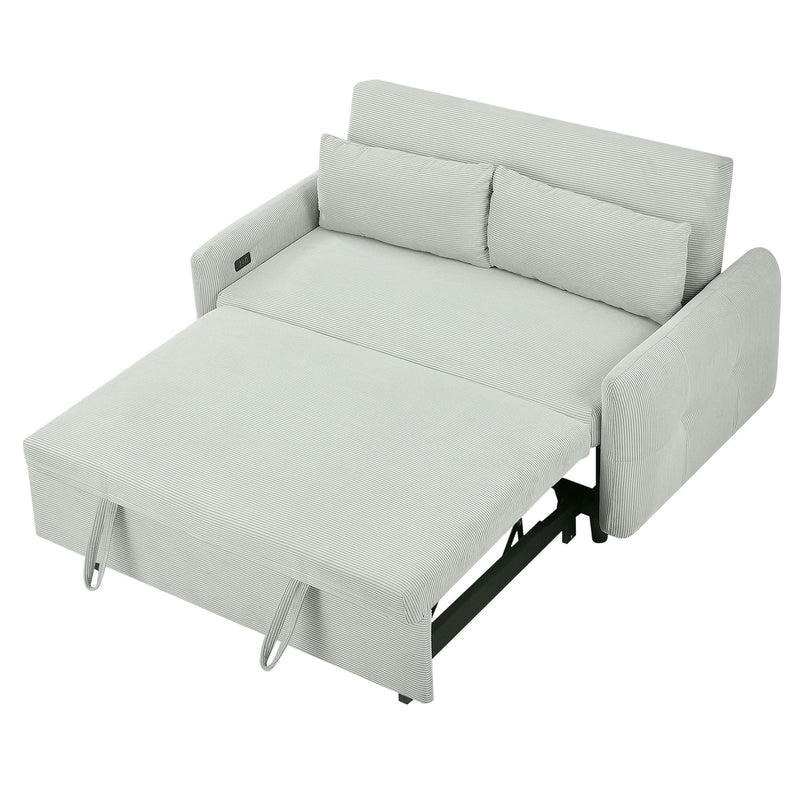 Pull-Out 2 Seat Modern Sleeper Sofa With 2 Throw Pillows And USB Ports