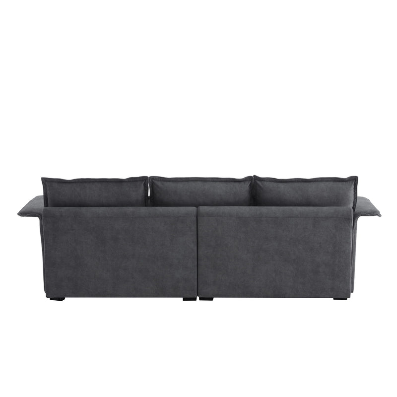 Oversized Luxury Sectional Sofa With Bentwood Armrests, 4 Seat Upholstered Indoor Furniture With Double Cushions, L Shape Couch With Ottoman For Living Room