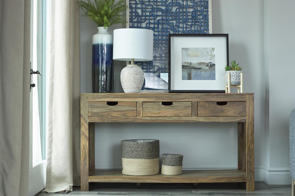 Esther 3-drawer Wood Console Table Natural Sheesham - Atlantic Fine Furniture Melbourne FL