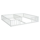 Double Twin Floor Bed with Fence, Guardrails, without door, White