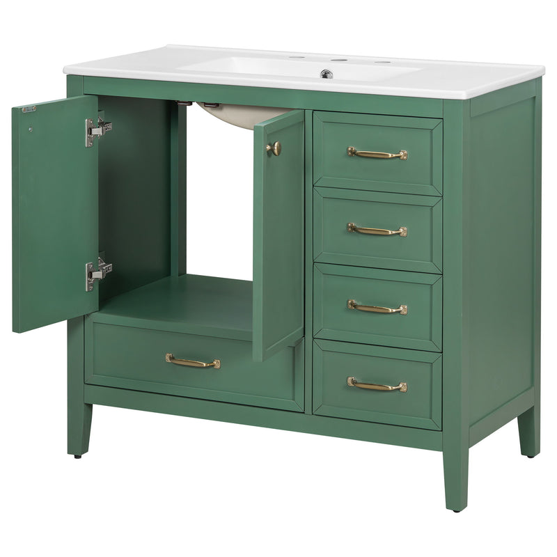 Elegant Vintage Bathroom Vanity With Sink And Soft Closing Door, 4 Drawers Of Different Sizes Frame