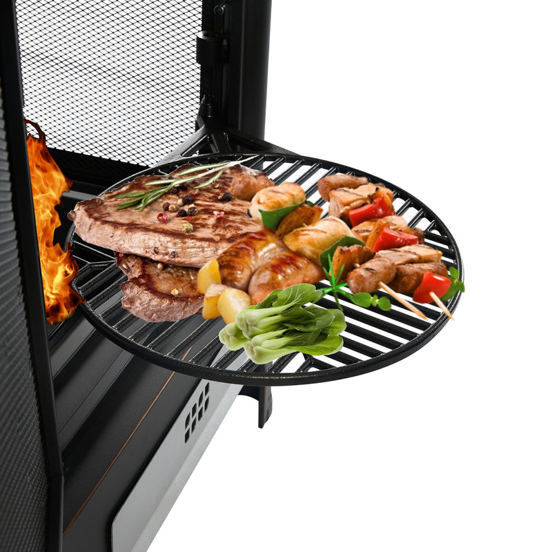 Heavy Duty Garden Metal Outdoor Heating Furnace Fire Pit With Rotating Tray - Black