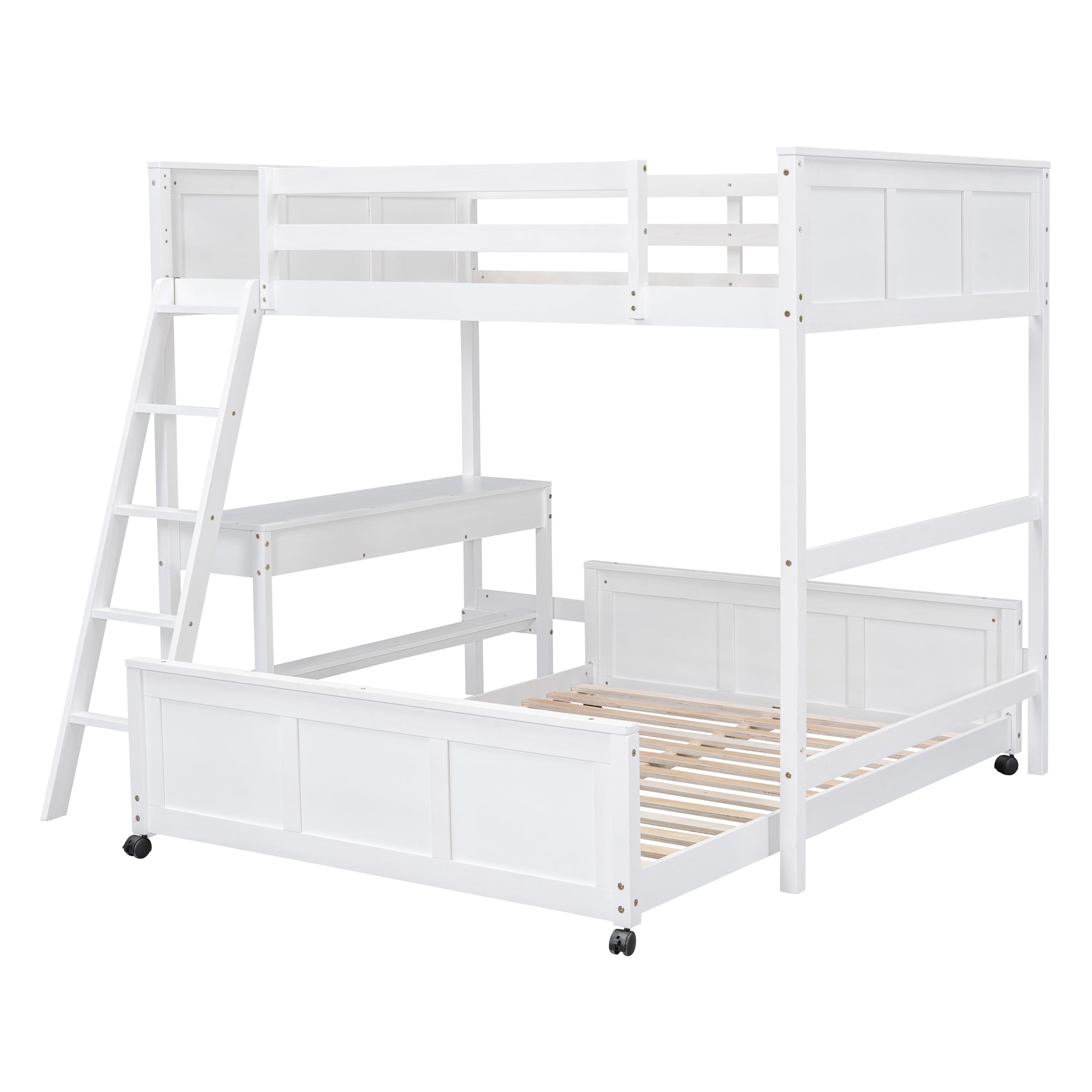 Full Over Full Bunk Bed with Desk, White - Atlantic Fine Furniture Melbourne FL