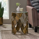 Boho Glam Pino Side Table With Fish Scale Design Tempered Glass Top - Brown