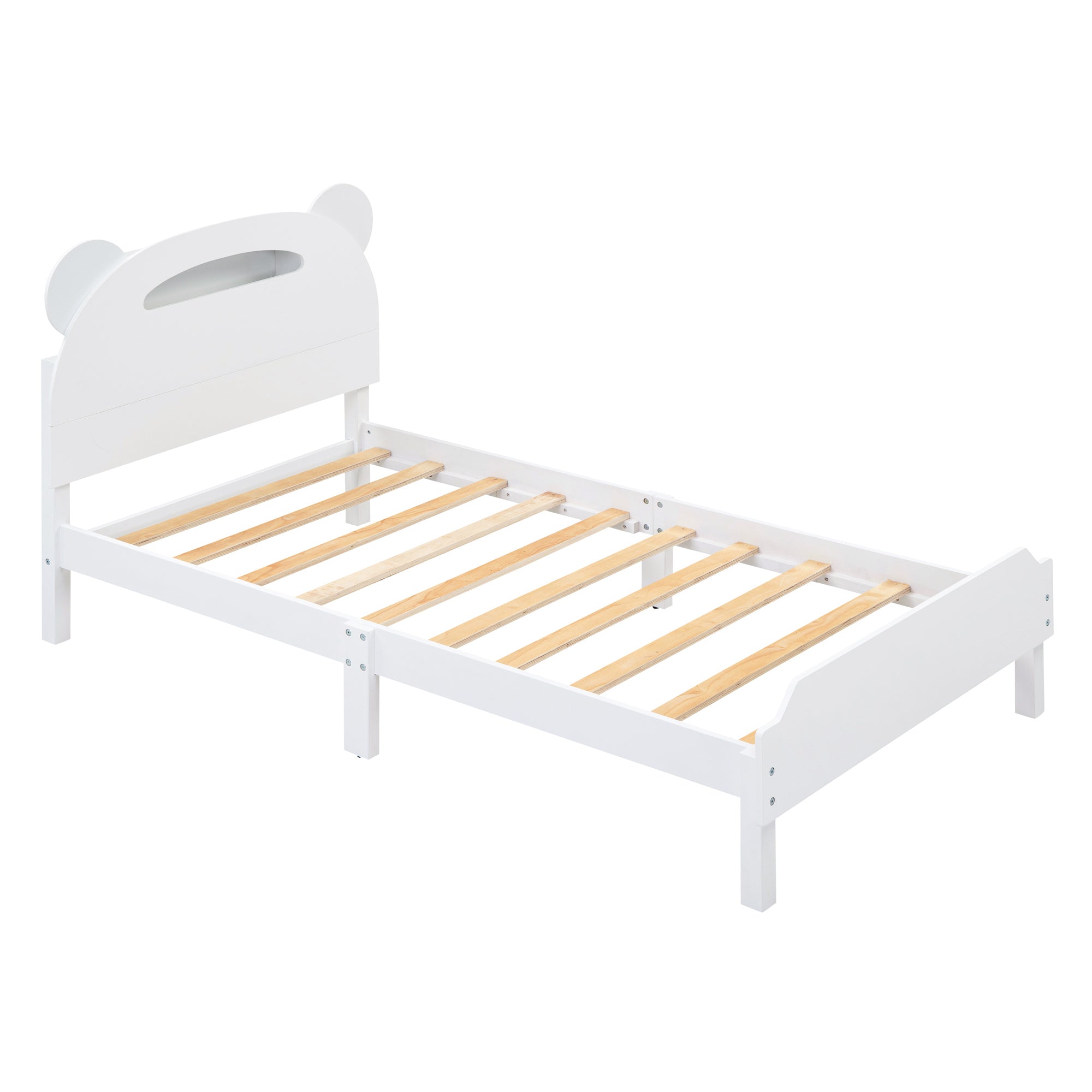 Twin Size Wood Platform Bed with Bear-shaped Headboard,Bed with Motion Activated Night Lights,White - Atlantic Fine Furniture Melbourne FL