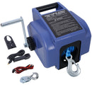 Reversible 12V Electric Trailer Winch For Boats Up To 6000 Lbs With Synthetic Rope And Extra Pulley Hook - Blue