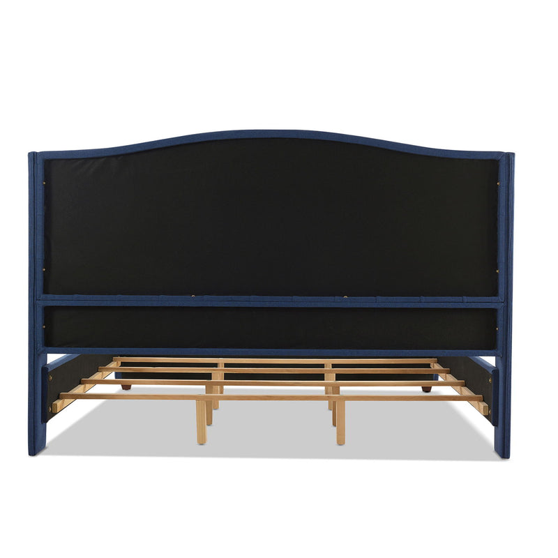 Marcella - King Upholstered Shelter Headboard Bed Set - Dark Sapphire Blue