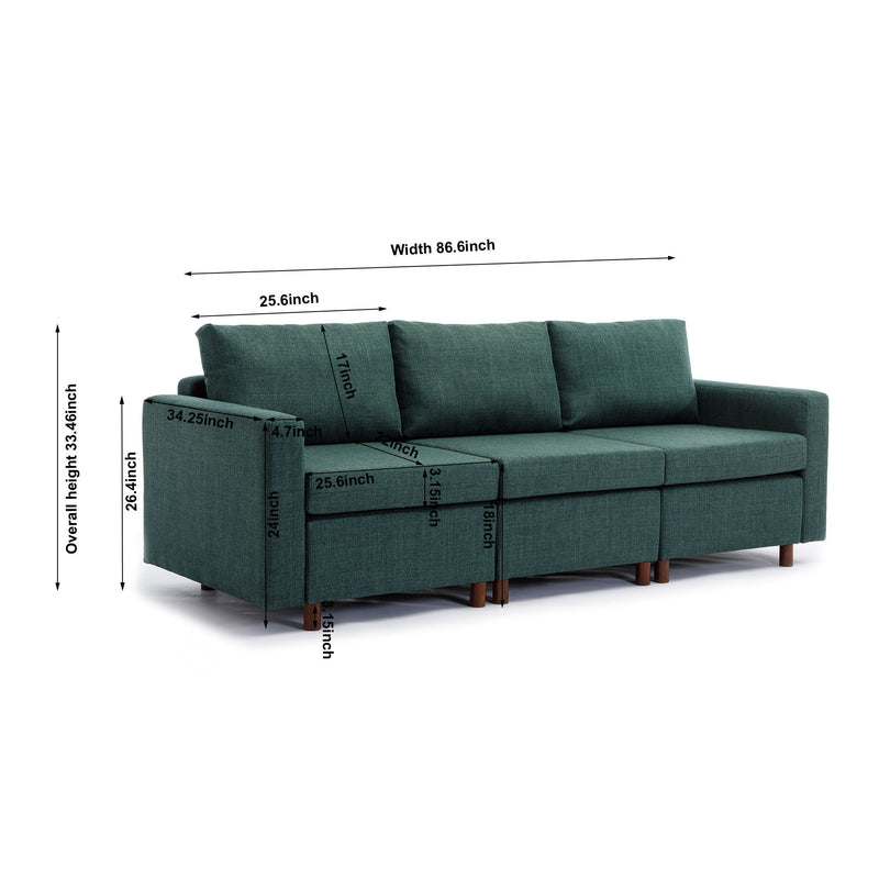 3 Seat Module Sectional Sofa Couch With 2 Ottoman For Living Room, Seat Cushion And Back Cushion Non-Removable And Non-Washable