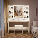 Vanity Desk With Mirror And LED Lights 3 Lighting Modes And Power Outlet 2 Spacious Drawers And Stool - White