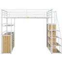 Full Size Loft Bed With Storage Staircase, Wardrobe, Shelves, And Lockers Natural Mdf Details - White / Natural