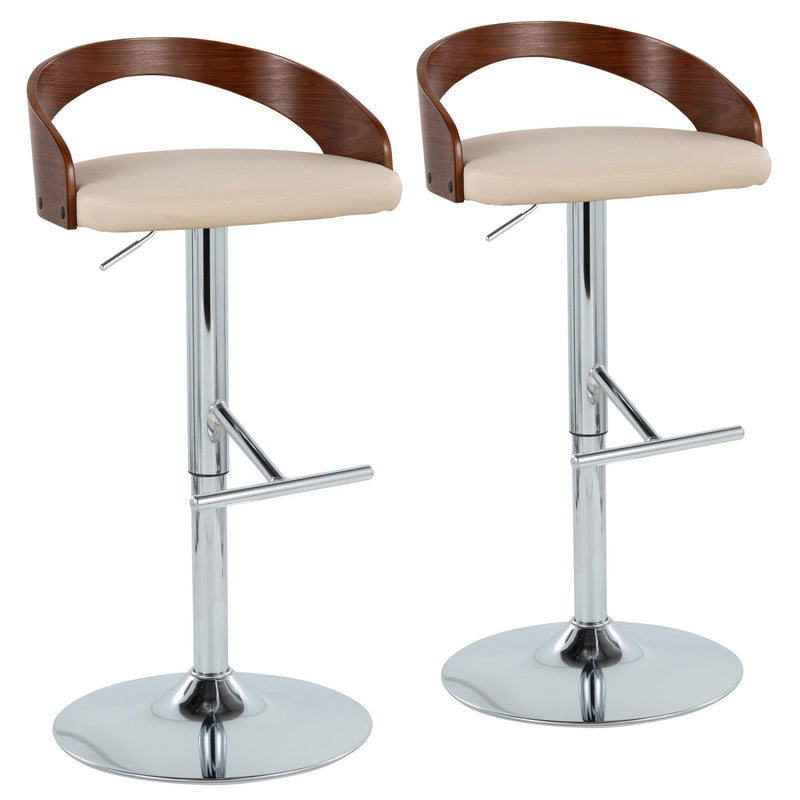 Grotto - Mid Century Modern Adjustable Height Barstool, Swivel With Straight T Footrest (Set of 2)