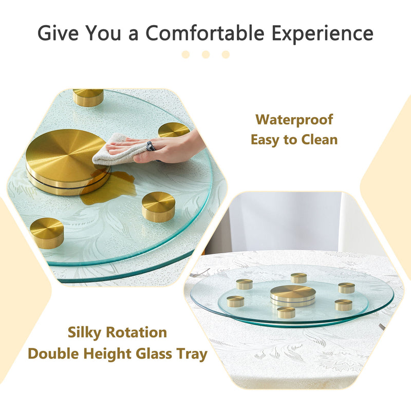 Double Layer Rotatable Round Glass Plate - Gold / Transparent
