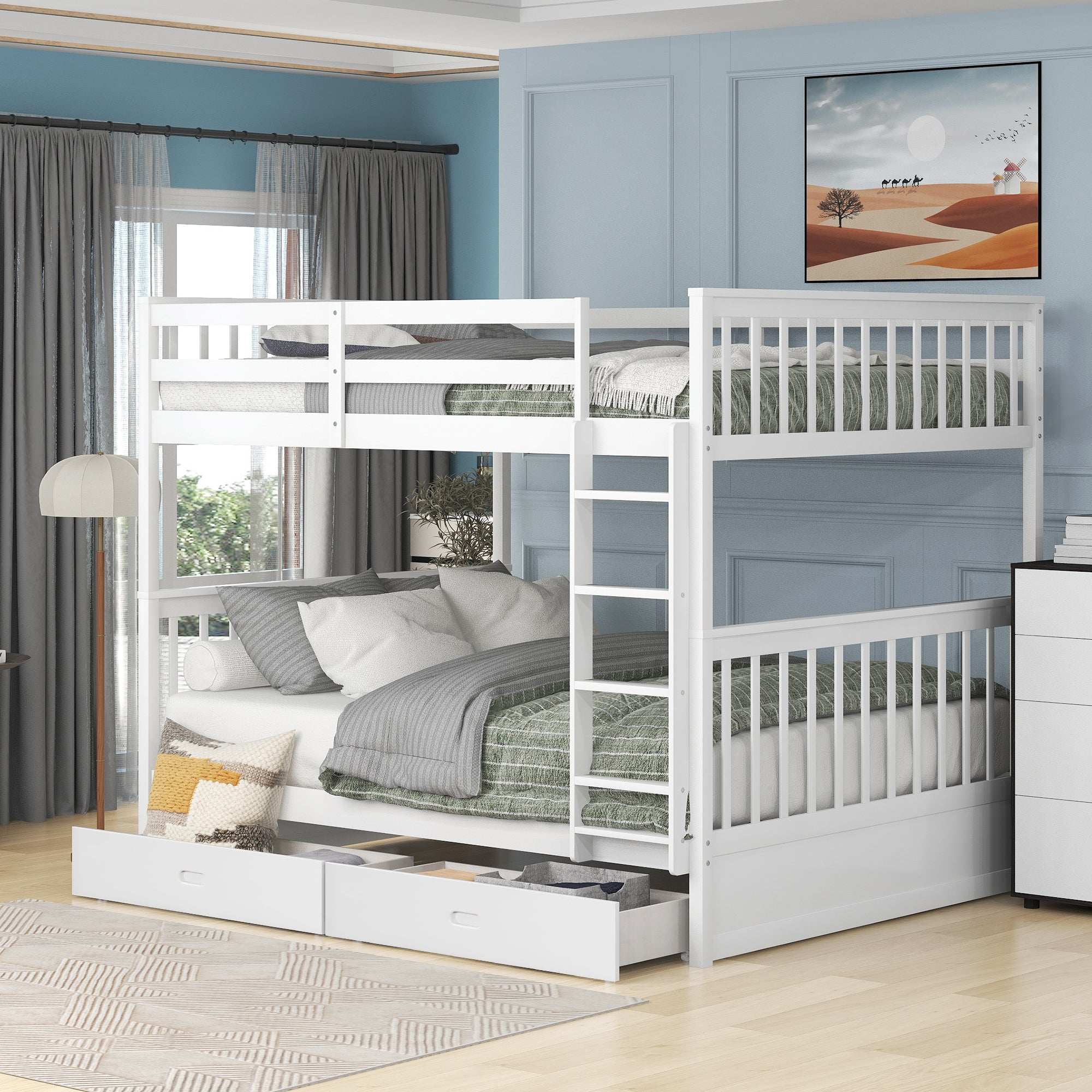 Full-Over-Full Bunk Bed with Ladders and Two Storage Drawers (White)(OLD SKU:LT000365AAK) - Atlantic Fine Furniture Melbourne FL