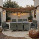 9 Piece Outdoor Patio Wicker Dining Set Patio Wicker Furniture Dining Set Glass Top - Gray / Black