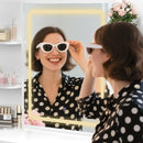 Vanity Desk With Mirror And LED Lights 3 Lighting Modes And Power Outlet 2 Spacious Drawers And Stool - White