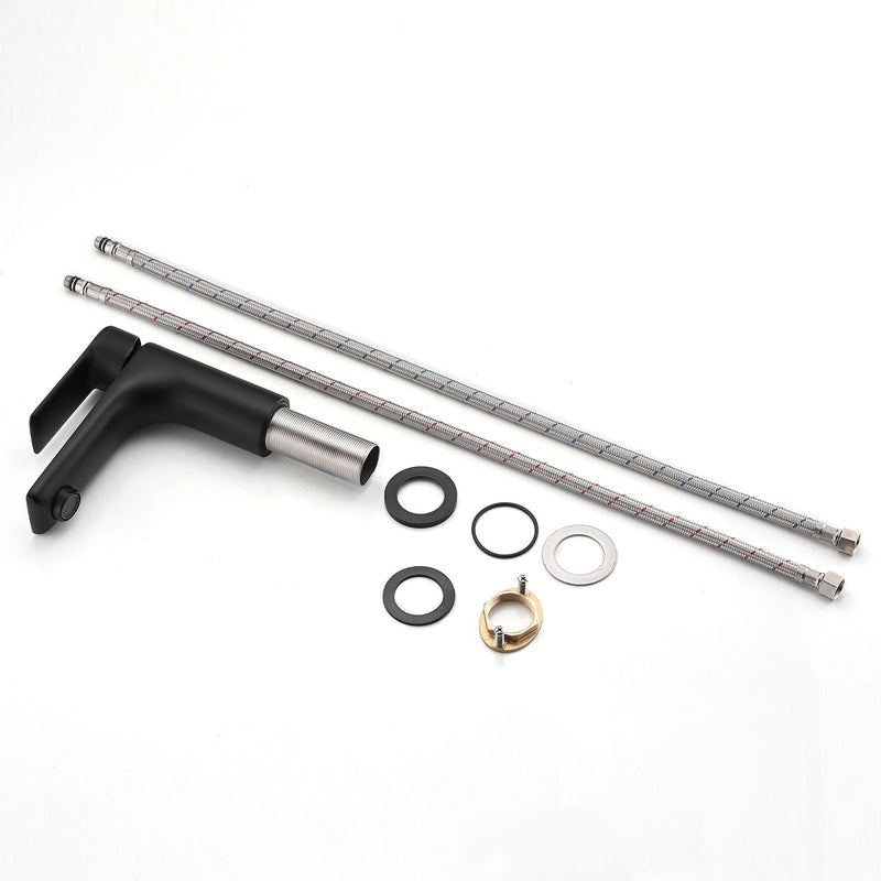 Modern Bathroom Sink Faucet Single Handle Brass Countertop Mount - Matte Black