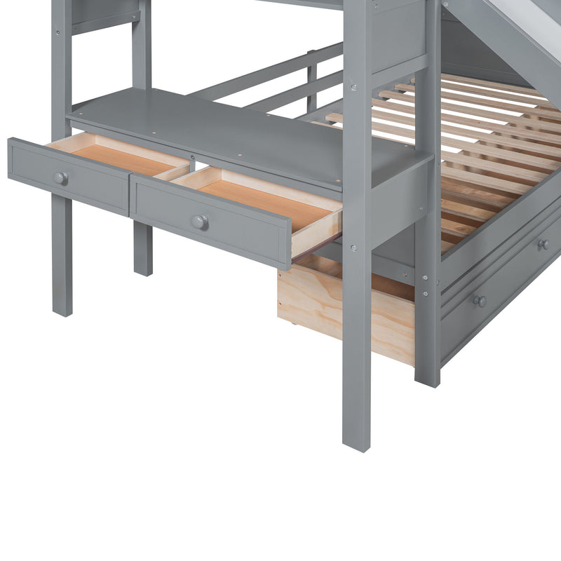 Bunk Bed With Storage Staircase, Slide, Desk, Drawers, And Shelves