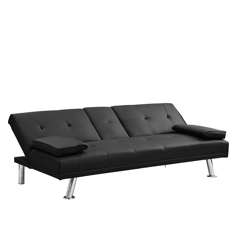 Modern Sofa Bed With Armrest 2 Holders, Wood Frame & Stainless Leg