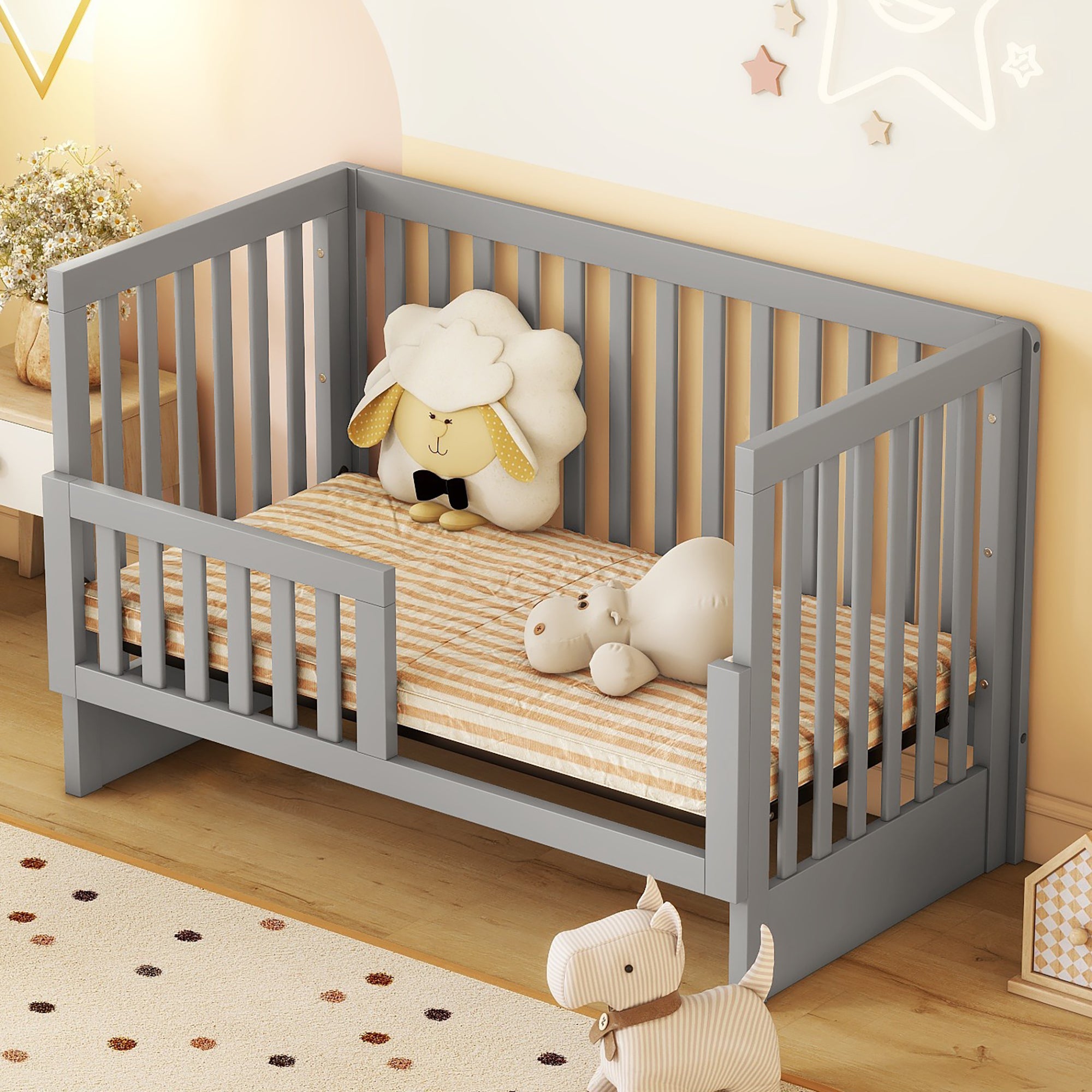 Convertible Crib/Full Size Bed with Changing Table, Gray - Atlantic Fine Furniture Melbourne FL