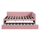 Full Size Upholstered Daybed with Trundle Sofa Bed Frame No Box Spring Needed, Linen Fabric(Pink)