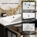 Modern Bathroom Vanity With Ceramic Sink, Tempered Blurred Glass Doors