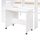 Full Size Low Loft Bed with Rolling Portable Desk, Drawers and Shelves, White(Old SKU: GX000711AAK)