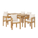 Abaco - Outdoor Patio 7 Pieces Dining Set With Chairs And Table - Teak / Beige